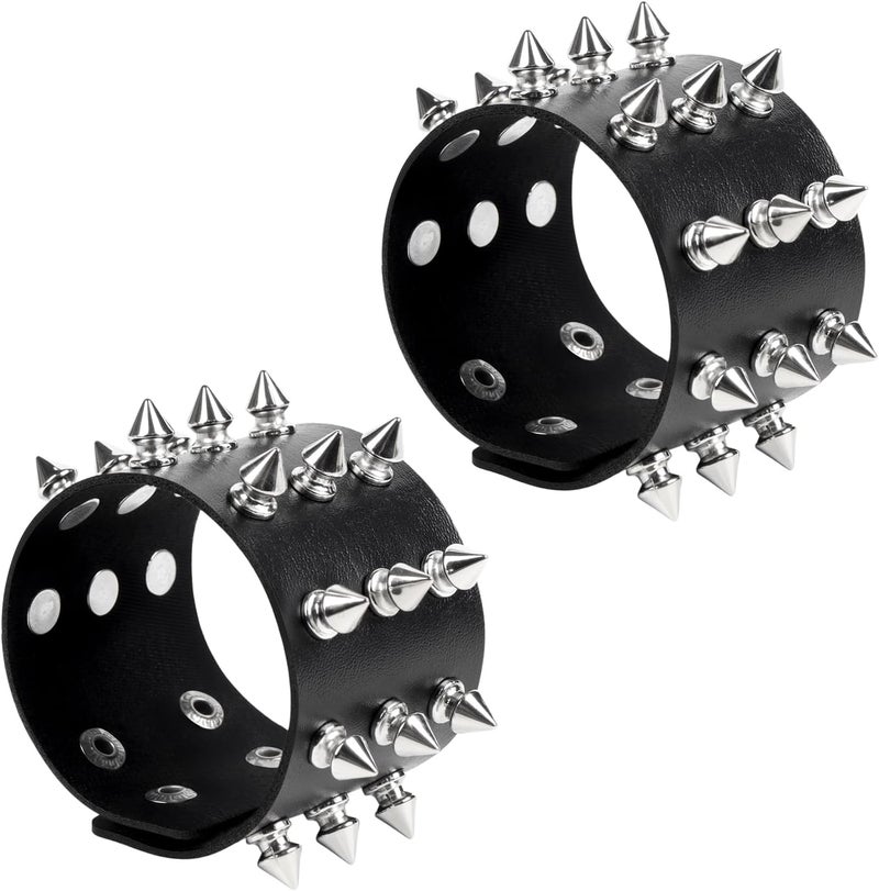 JOLYEAK Punk Leather Rivets Bracelets Punk Rock Leather Studded Bracelets 80s Wristband Emo Gothic Spike Cuff Bracelet Set for Men Women Rocker Outfits Skull Bracelet - Image 1